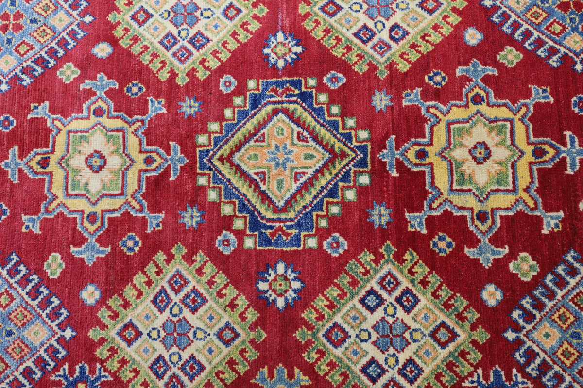 Afghan Kazak Rug 3'10" x 6', Hand-Knotted Wool, Red, view 4