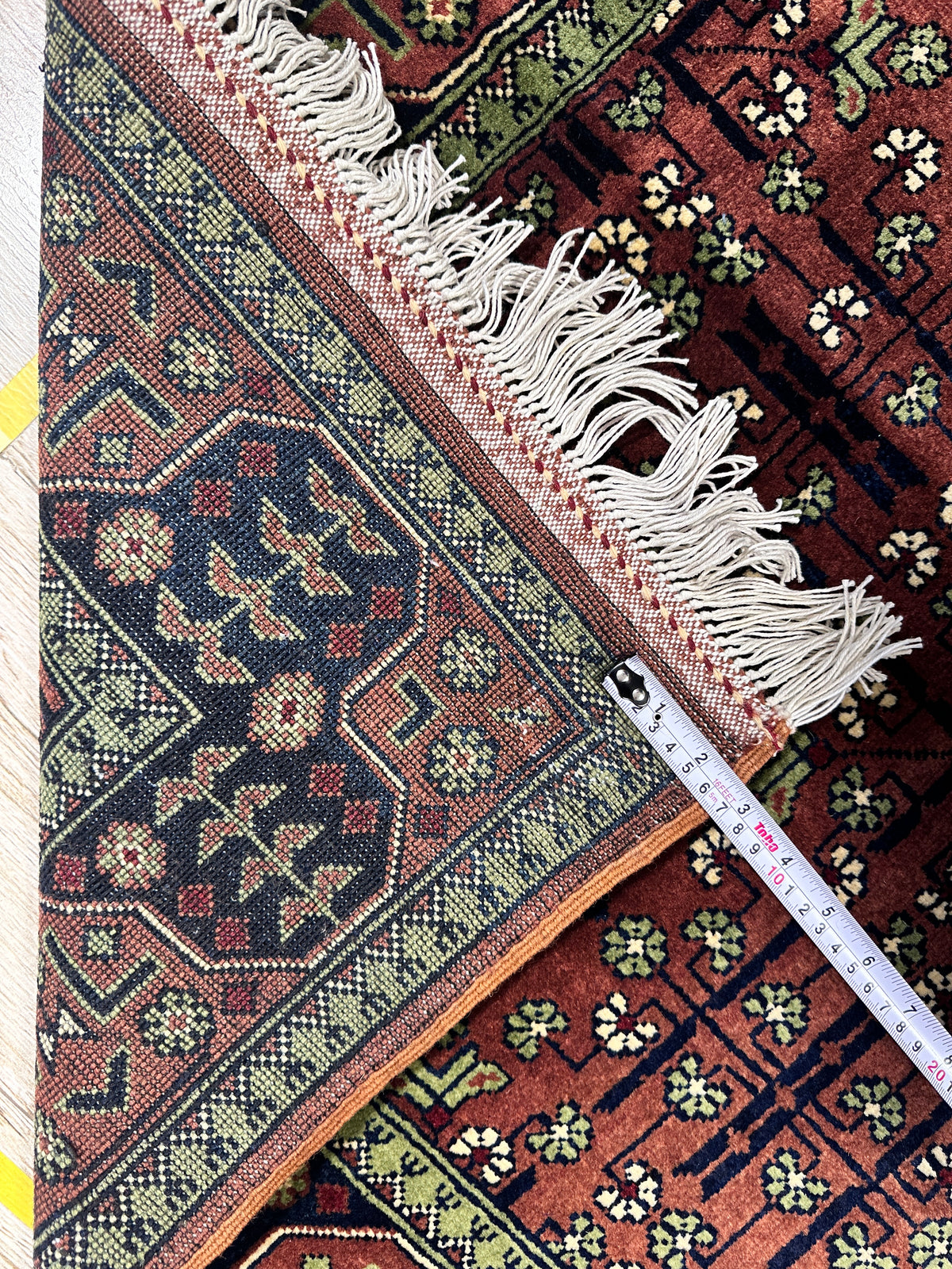 Afghan Bukhara Rug 3'4" x 4'11", Hand-Knotted Wool, Brown, view 6