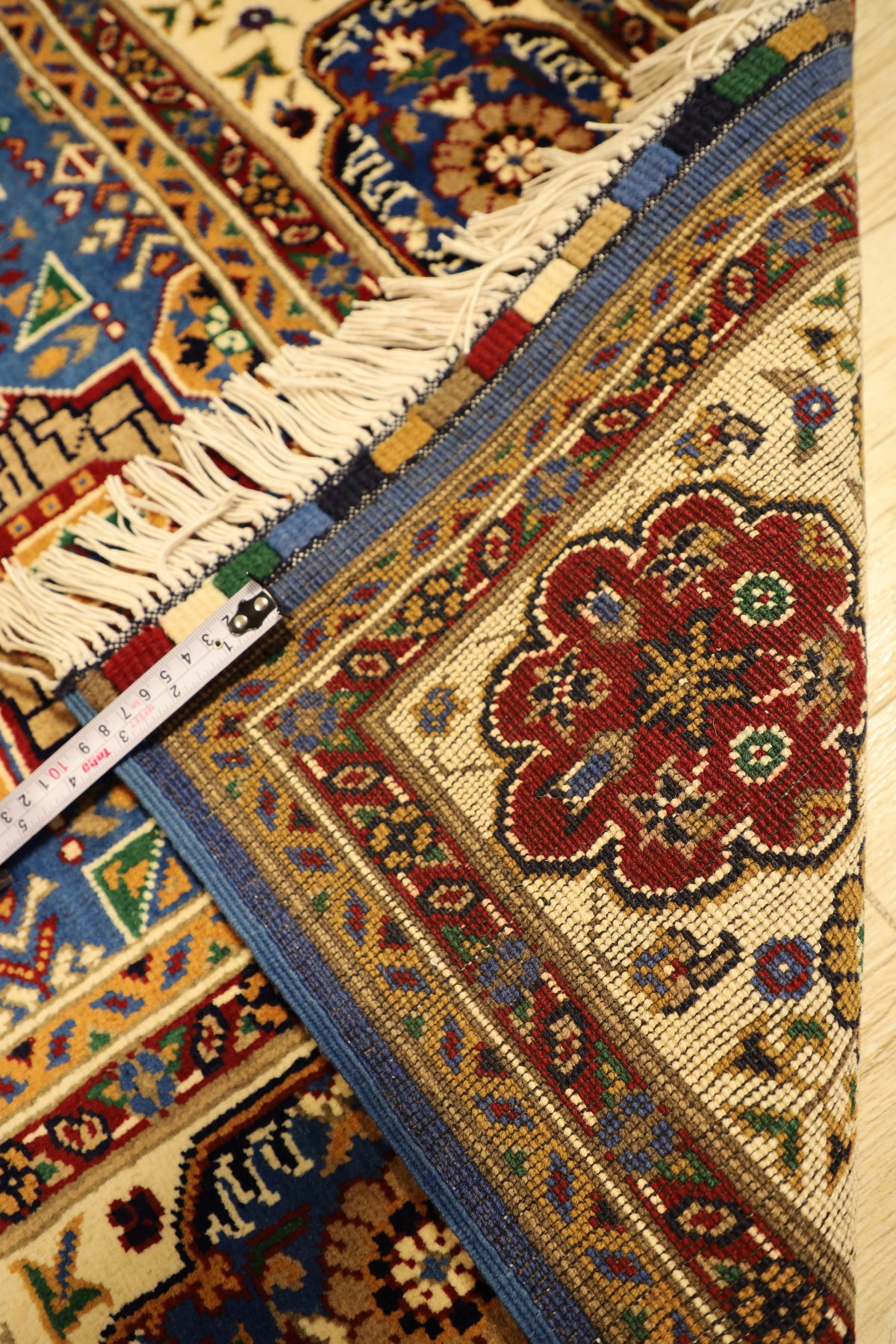 Afghani Rug 5x8 size range tribal Blue Beige laid flat