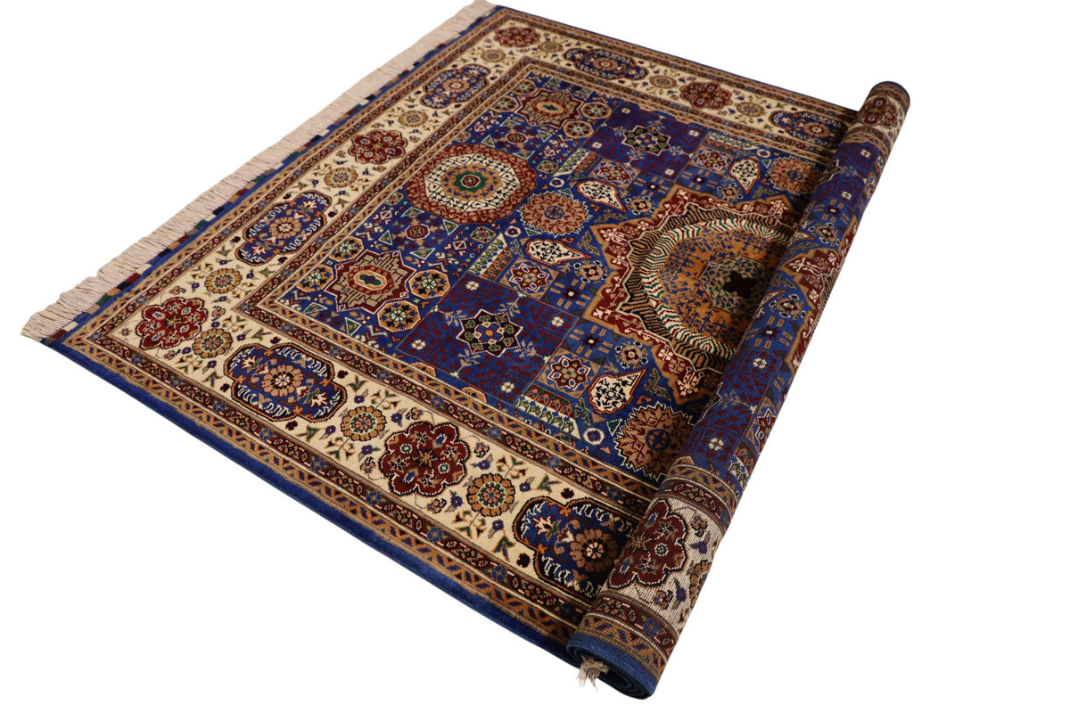 Afghani Rug 5x8 size range tribal Blue Beige laid flat
