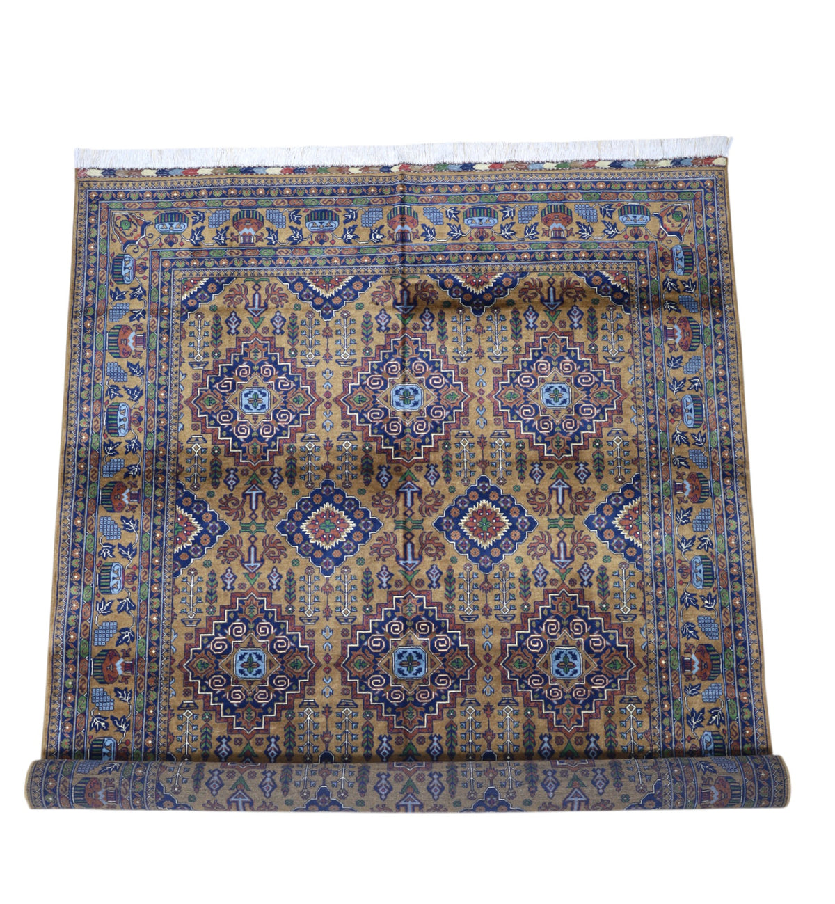 Afghan Zerkhaki Rug 6'7" x 9'7", Hand-Knotted Wool, Brown, view 5