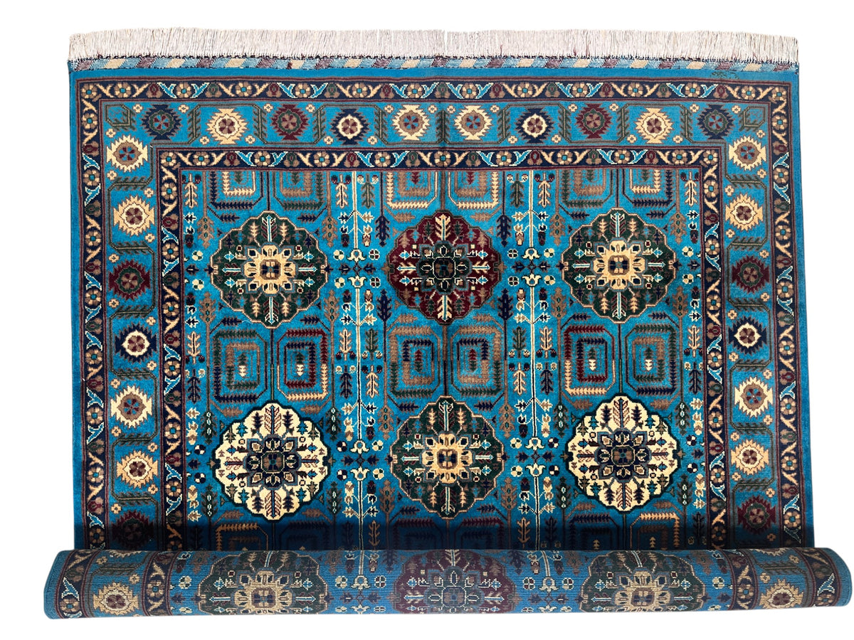 Afghani Rug 5x8 size range tribal Blue laid flat