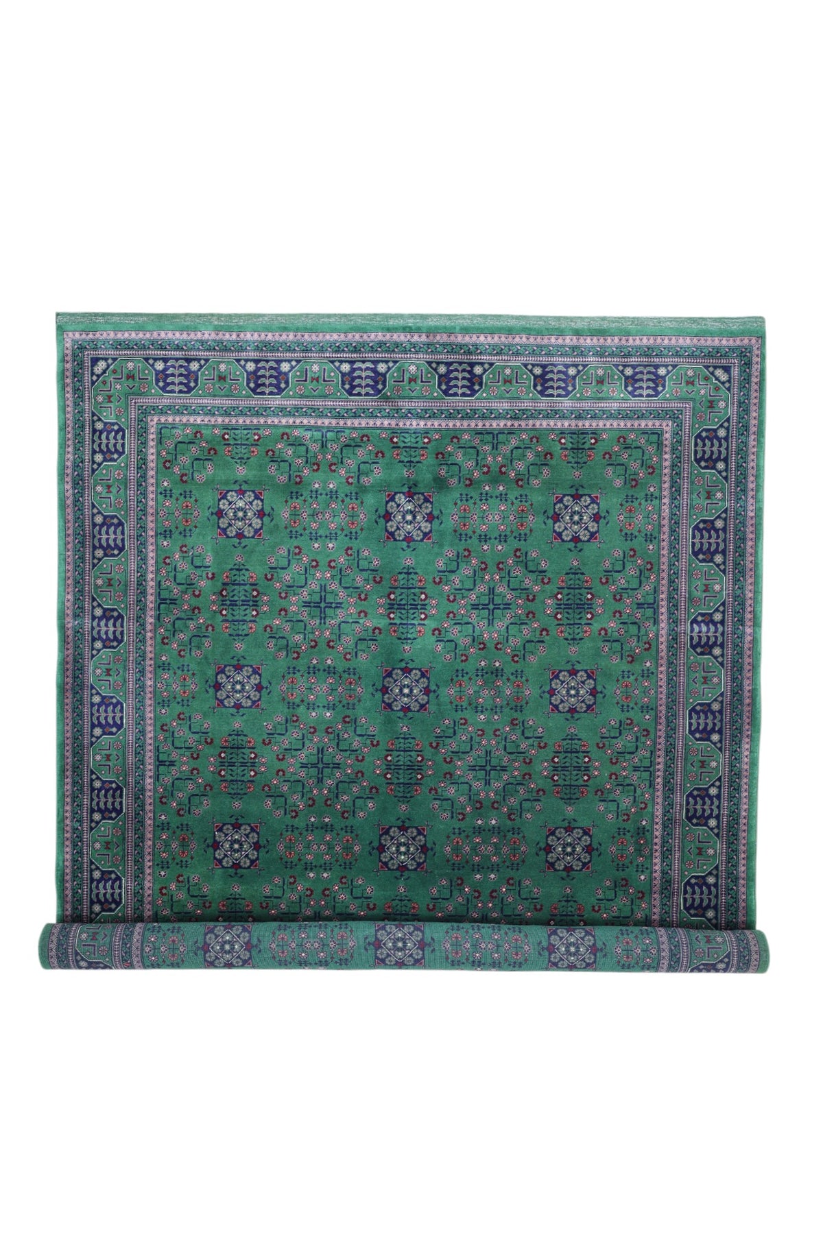 Afghan Turkmen Rug 7x10, Green, Navy & Ivory, Hand-Knotted Wool, view 7