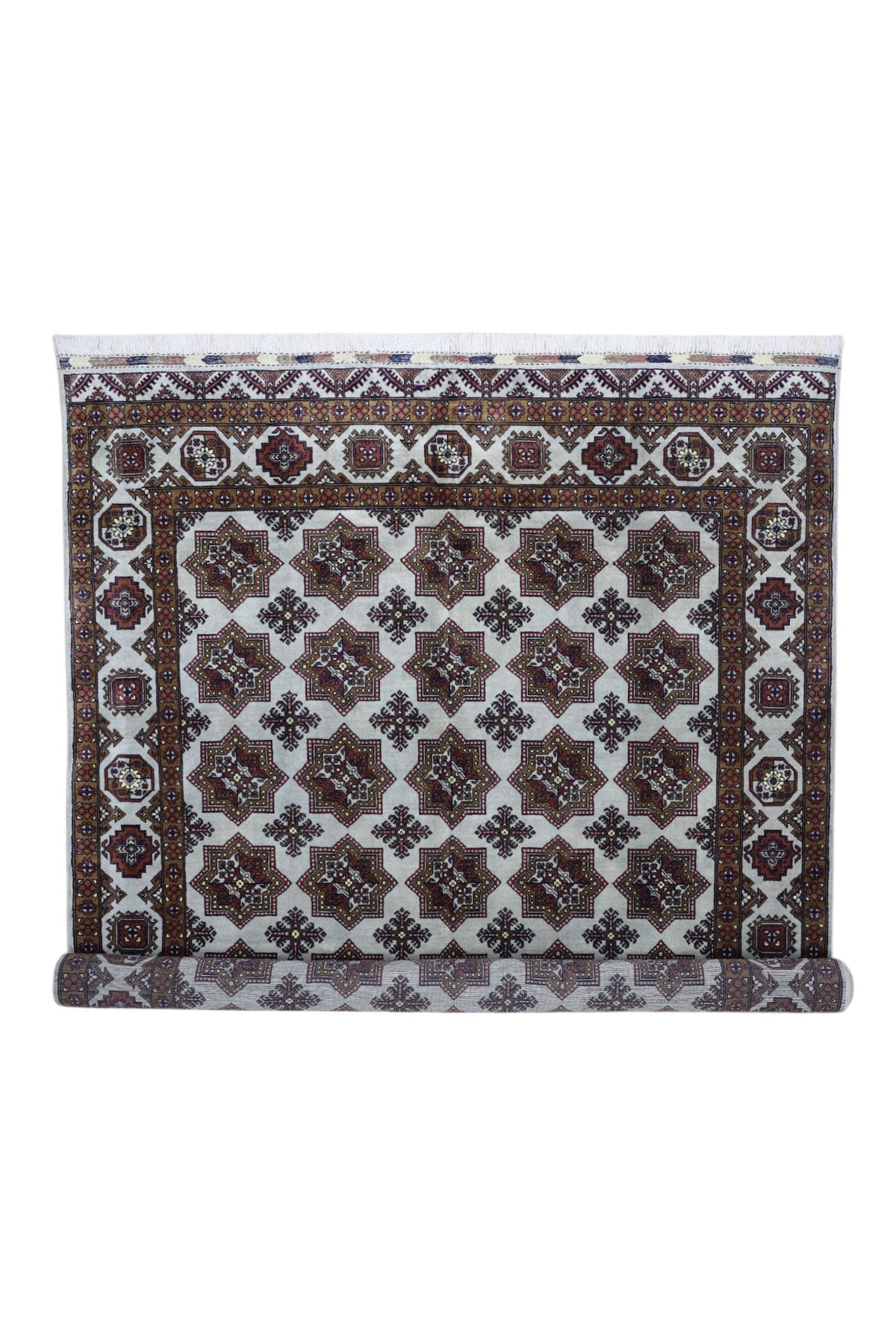 Afghan Rug 7x10, Ivory, Brown & Gray, Hand-Knotted Wool, view 5