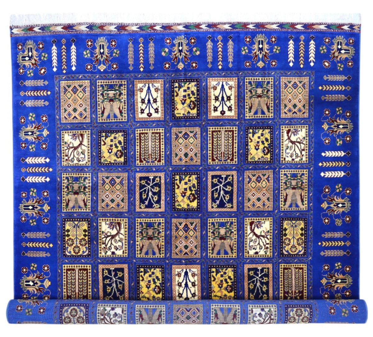 Afghan Bakhtiari Rug 7x10, Blue, Beige & Ivory, Hand-Knotted Wool, view 4