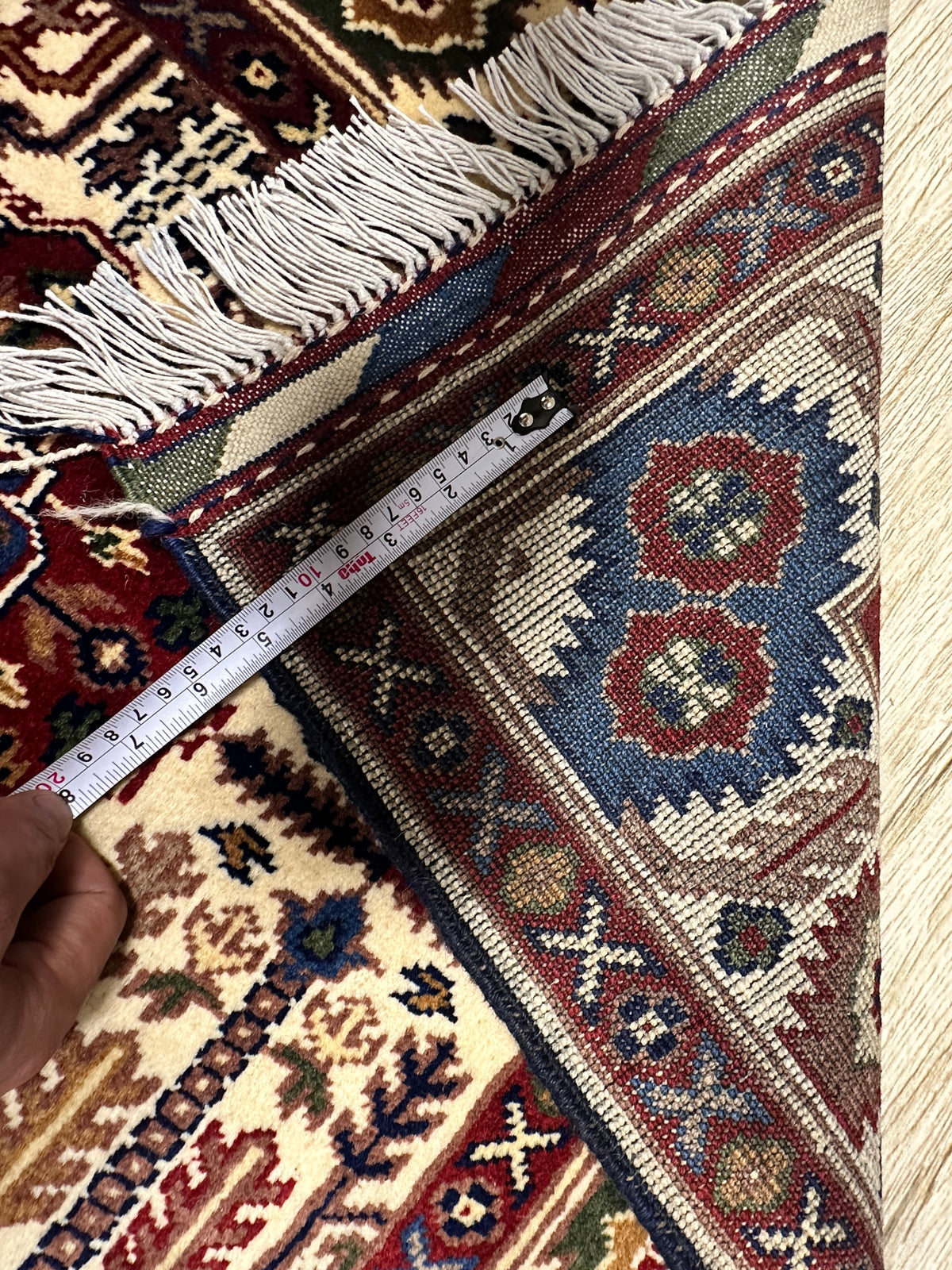 Afghan Gandom Runner 3'2" x 13'4", Hand-Knotted Wool, Beige, view 8