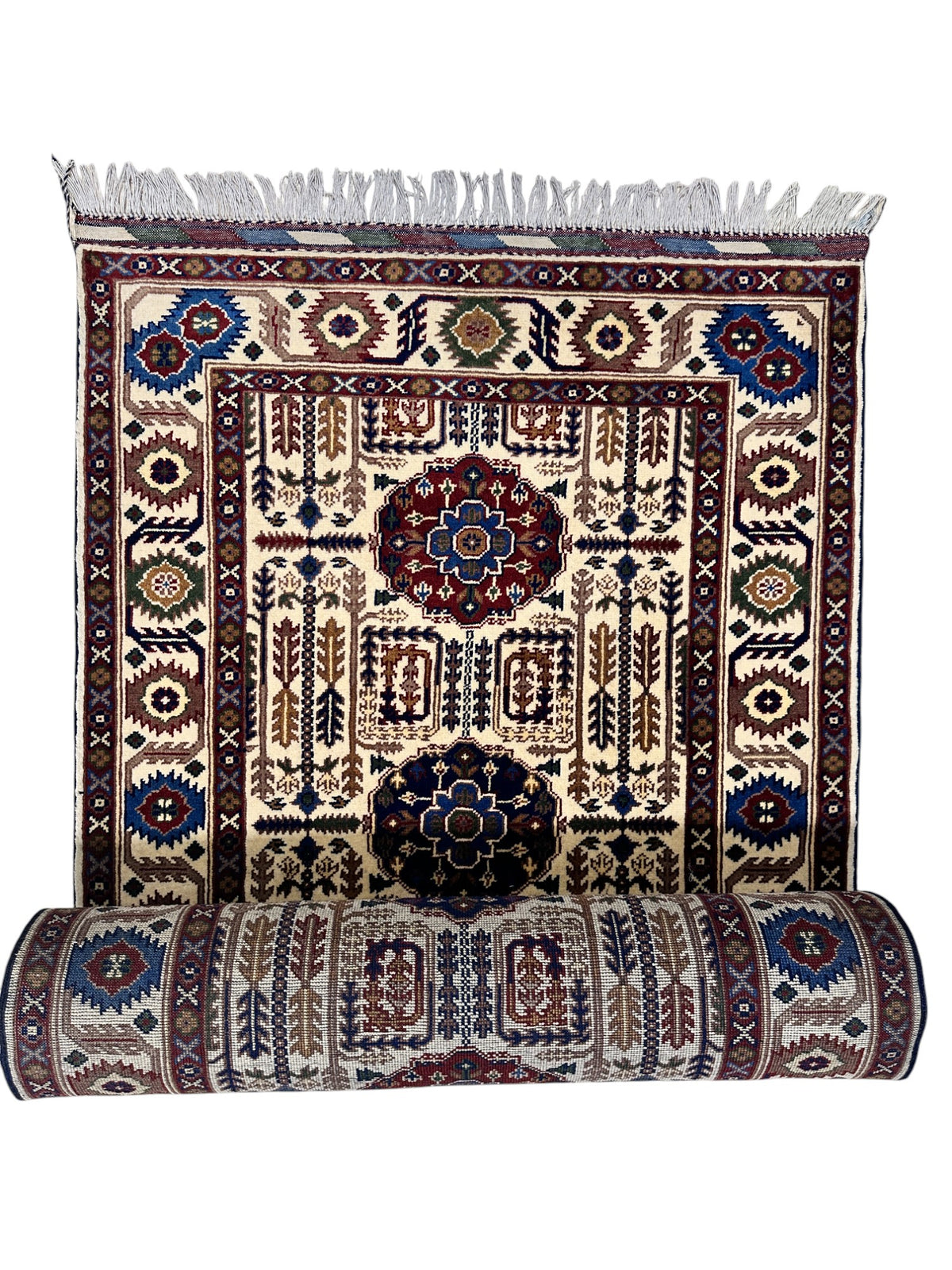 Afghan Gandom Runner 3'2" x 13'4", Hand-Knotted Wool, Beige, view 7