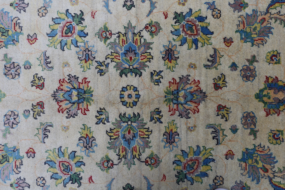 Afghani Rug 5x8 size range tribal Blue Cream laid flat