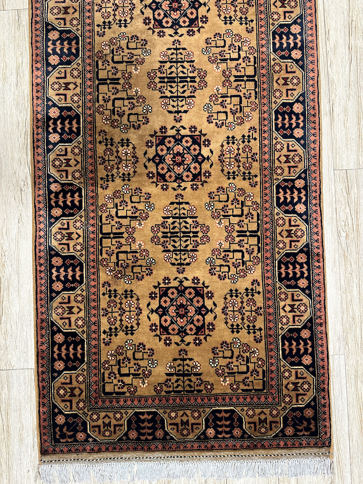 Afghan Bukhara Runner 2'7" x 9'8", Hand-Knotted Wool, Brown, view 5