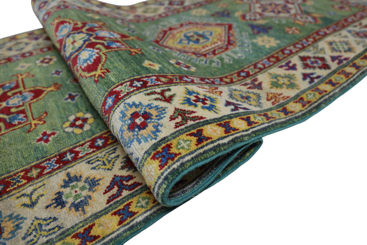 Afghan Kazak Runner 2'7" x 9'8", Hand-Knotted Wool, Blue, view 5