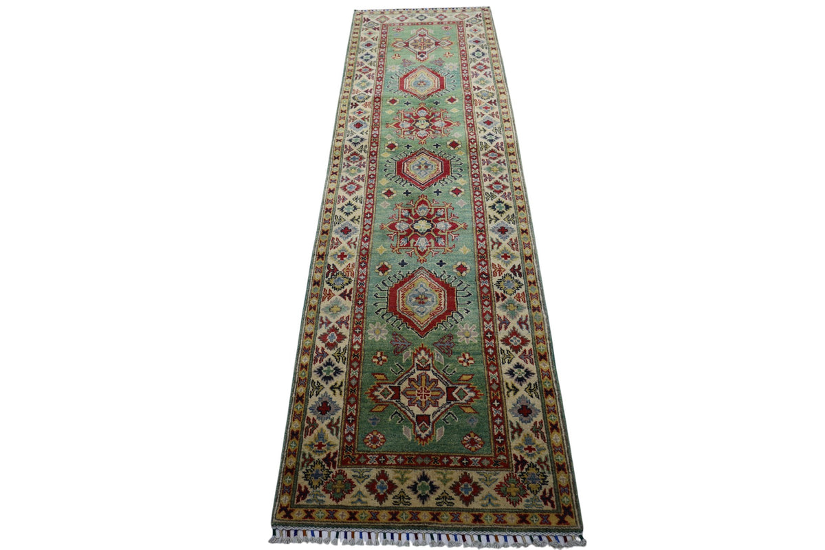 Afghan Kazak Runner 2'9" x 9'2", Hand-Knotted Wool, Red, view 3