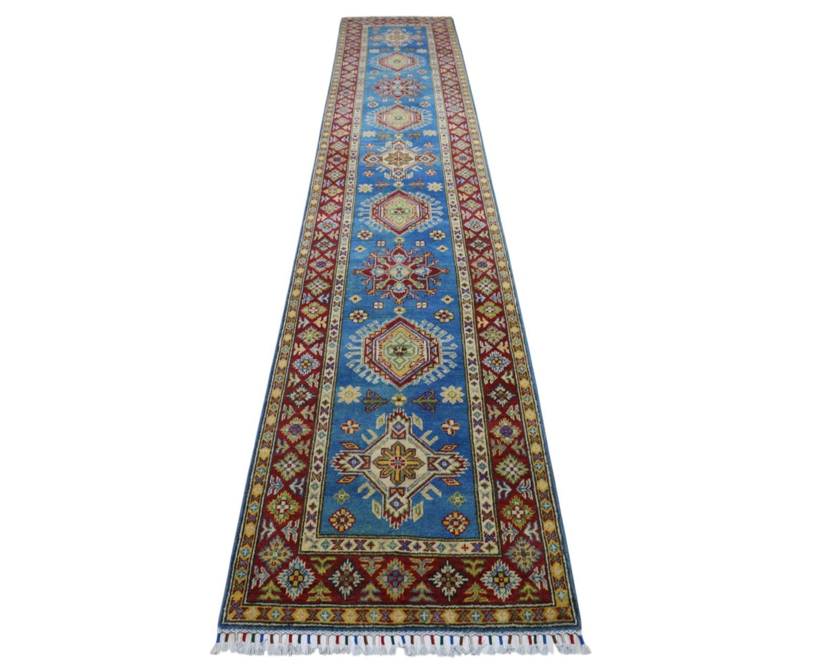 Afghan Kazak Runner 2'7" x 13'1", Hand-Knotted Wool, view 3