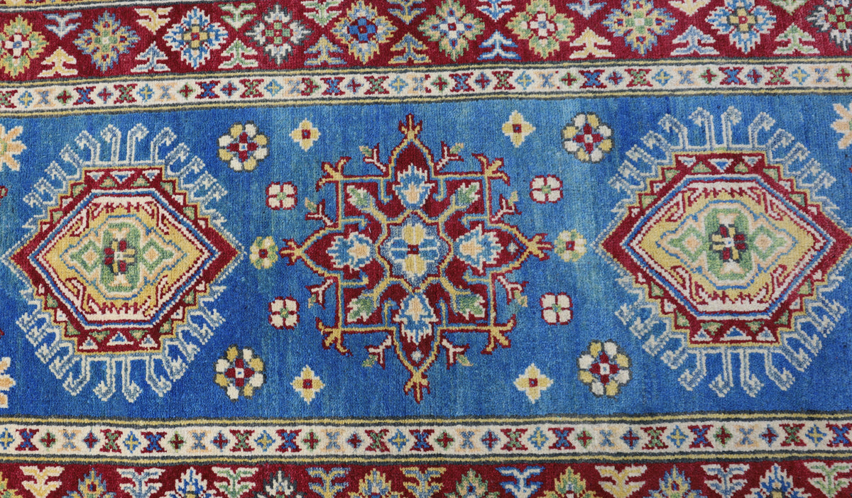 Afghan Kazak Runner 2'7" x 13'1", Hand-Knotted Wool, view 4