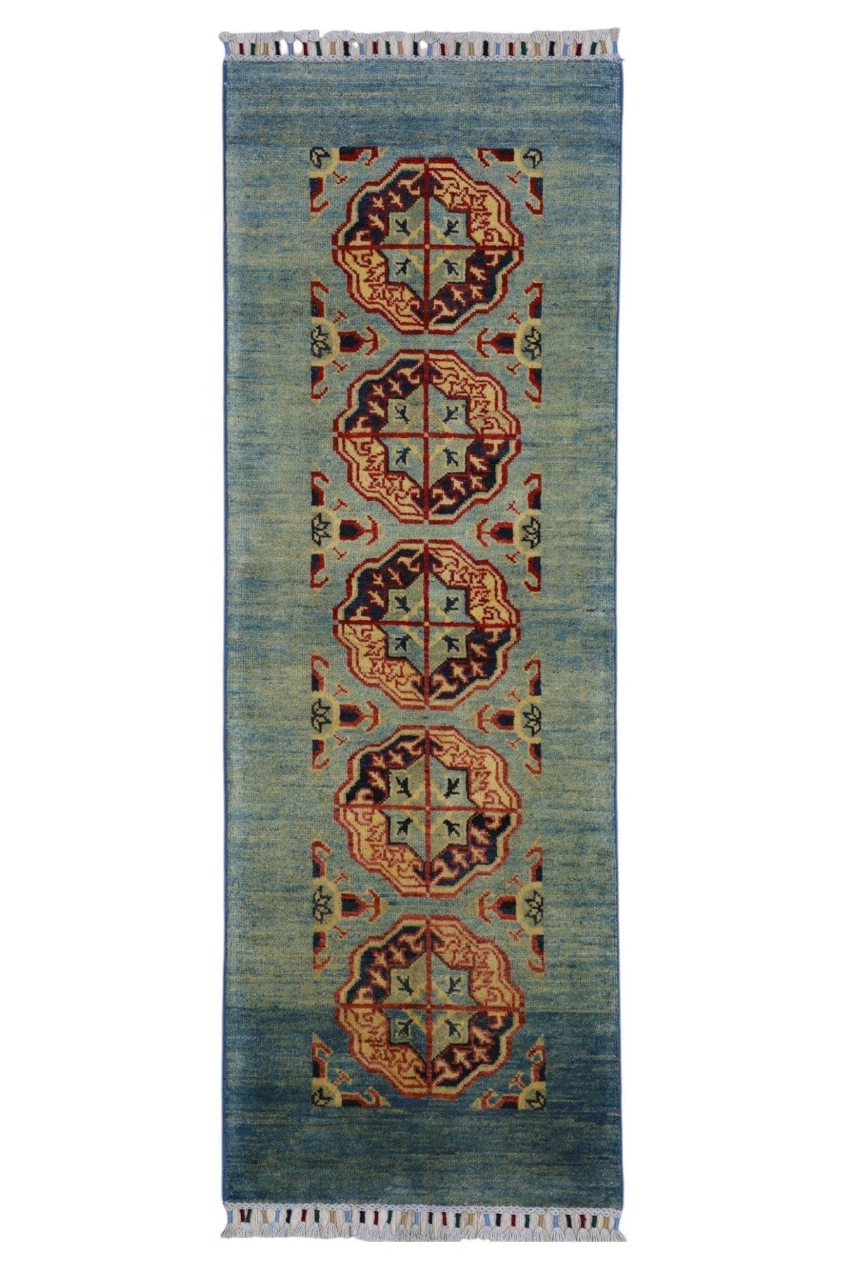 Afghani Rug 2x6 size range tribal Green laid flat