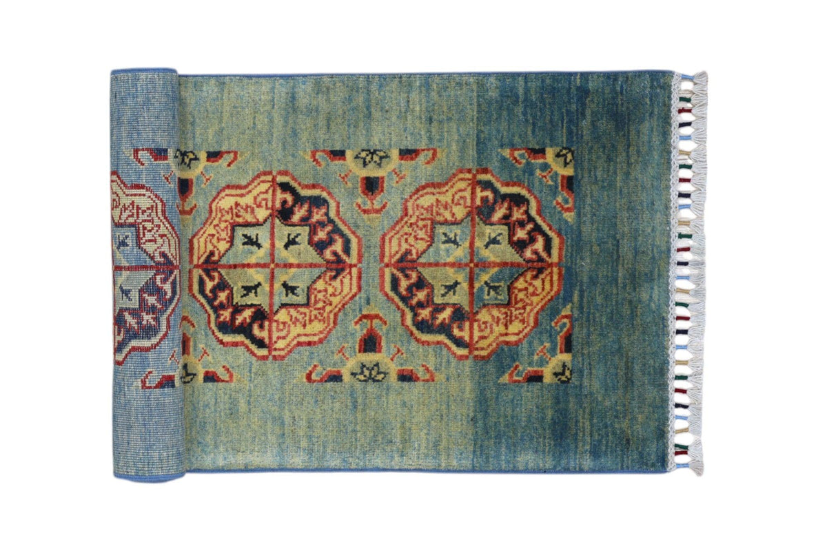 Afghani Rug 2x6 size range tribal Green laid flat