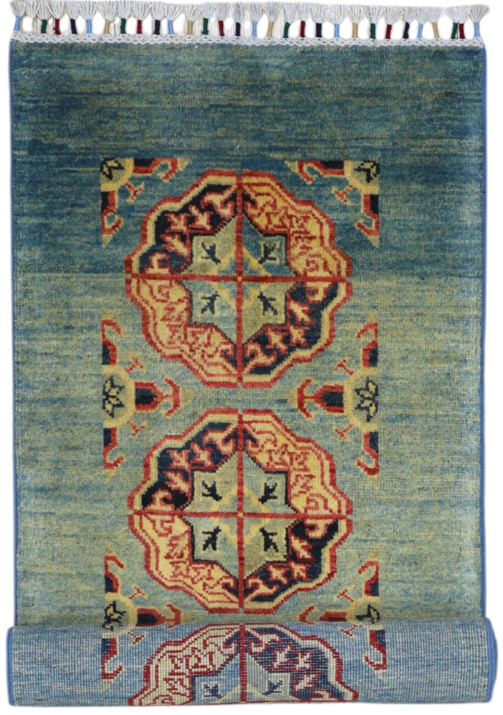 Afghan Kazak Runner 2'1" x 5'7", Hand-Knotted Wool, Green, view 5