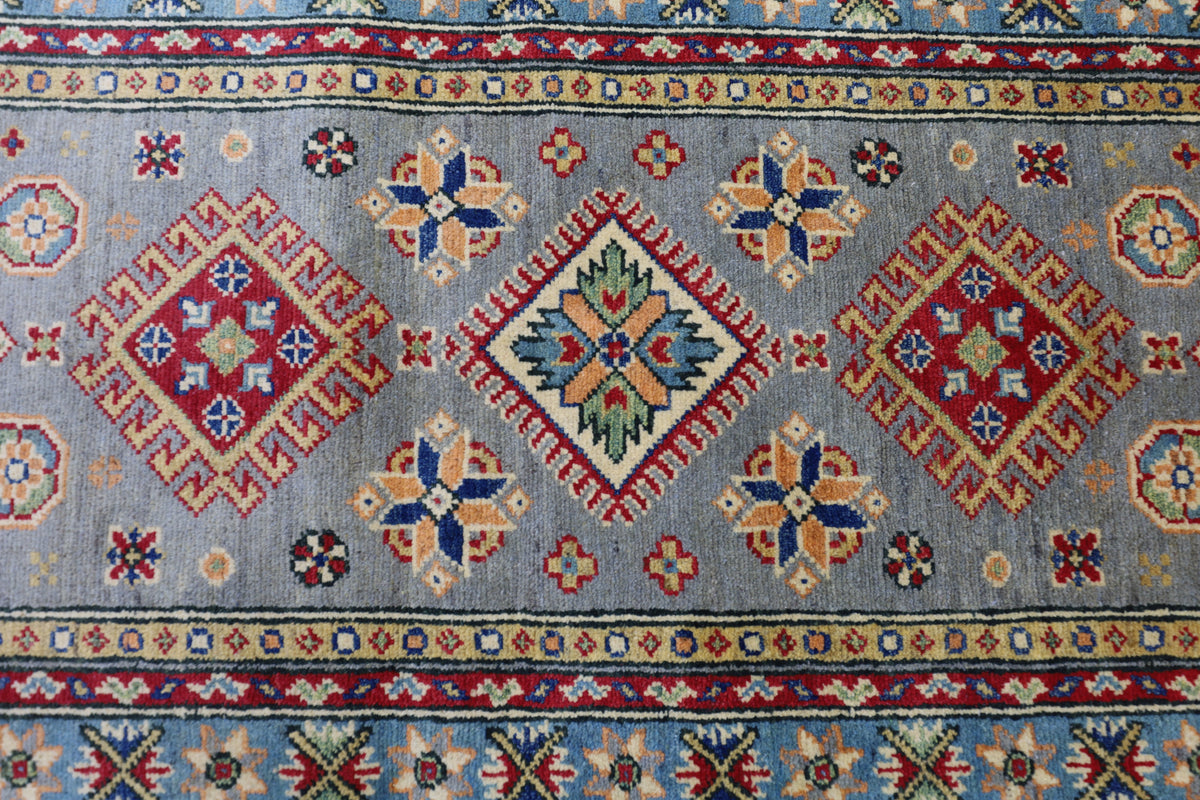 Afghan Kazak Runner 2'8" x 8', Hand-Knotted Wool, Gray, view 4