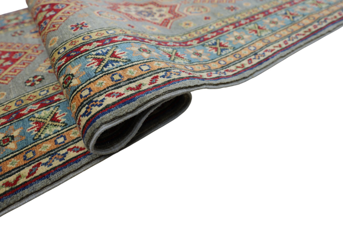 Afghan Kazak Runner 2'8" x 8', Hand-Knotted Wool, Gray, view 5