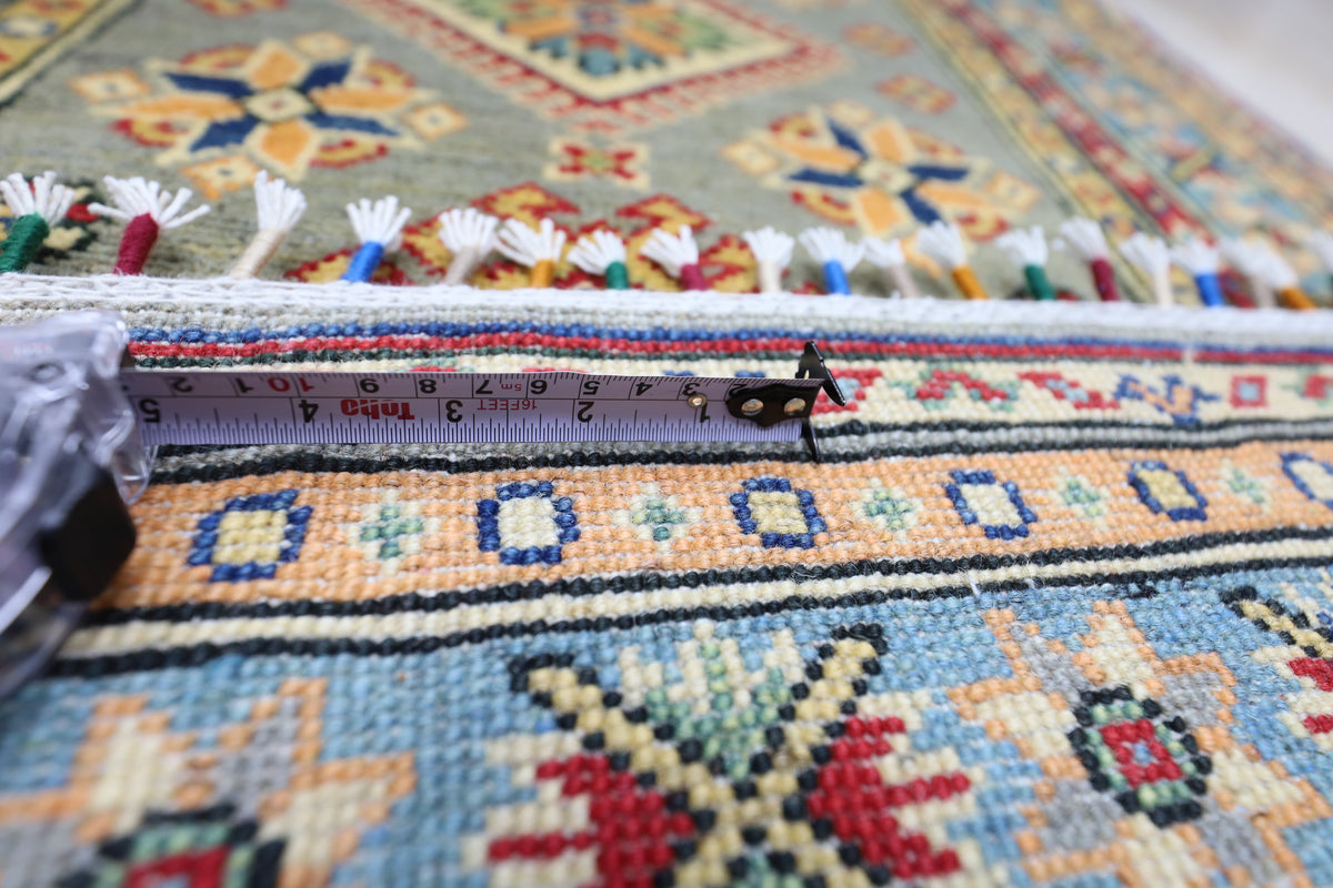 Afghan Kazak Runner 2'8" x 8', Hand-Knotted Wool, Gray, view 6