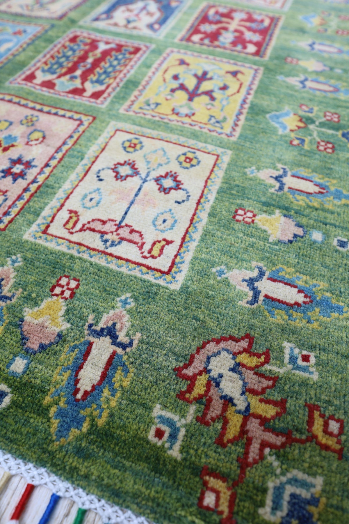 Afghani Rug 4x6 size range tribal Green laid flat