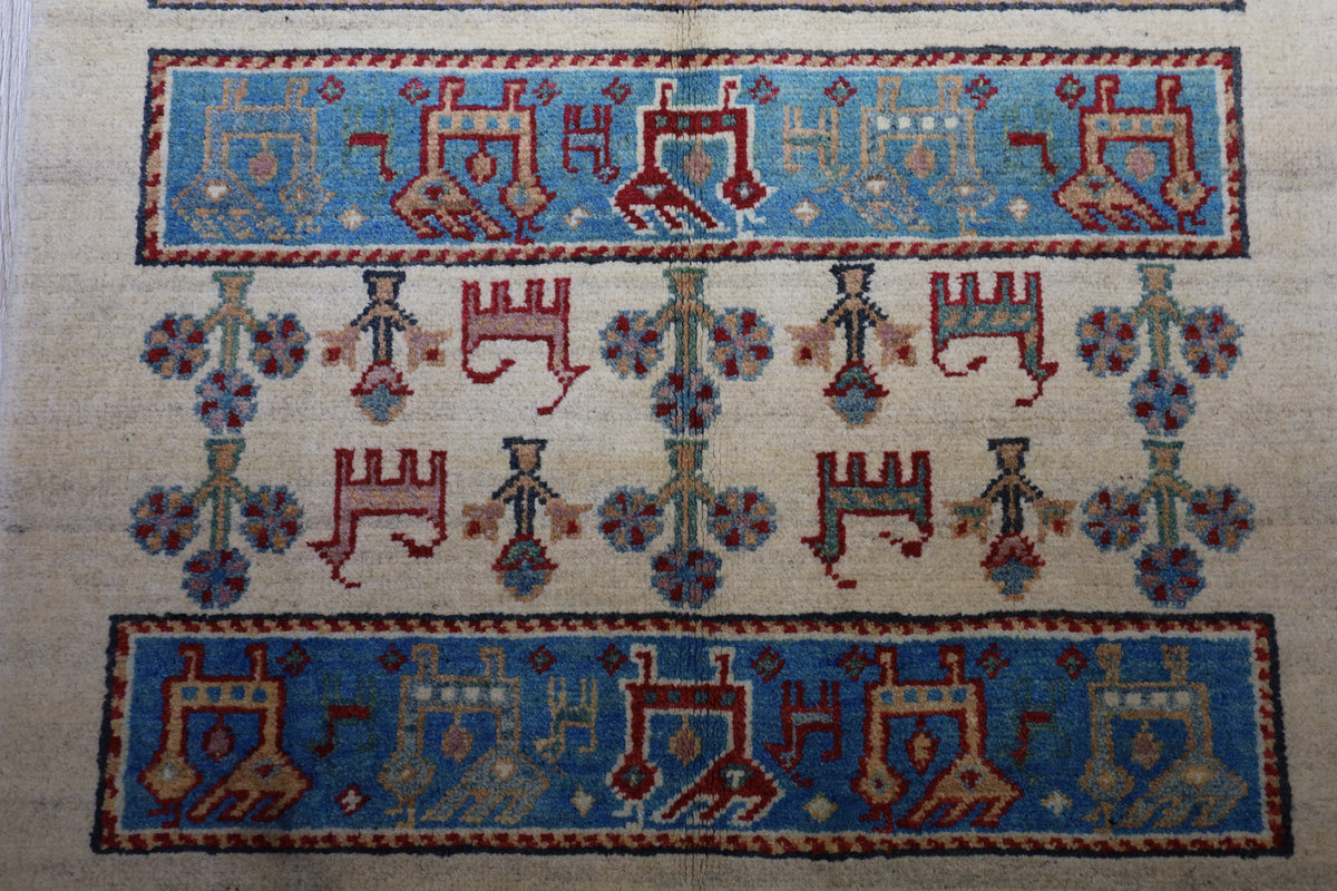 Afghani Rug 3x5 size range tribal Cream laid flat
