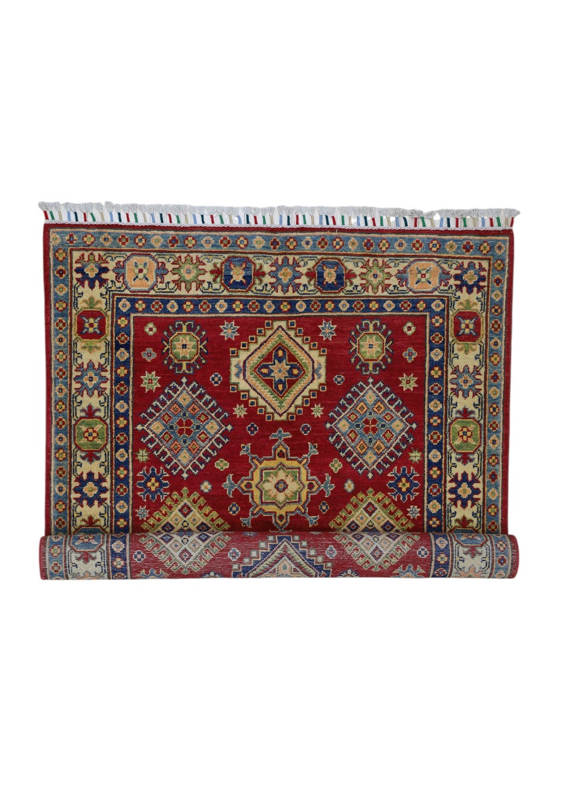 Afghan Kazak Rug 3'10" x 6', Hand-Knotted Wool, Red, view 6