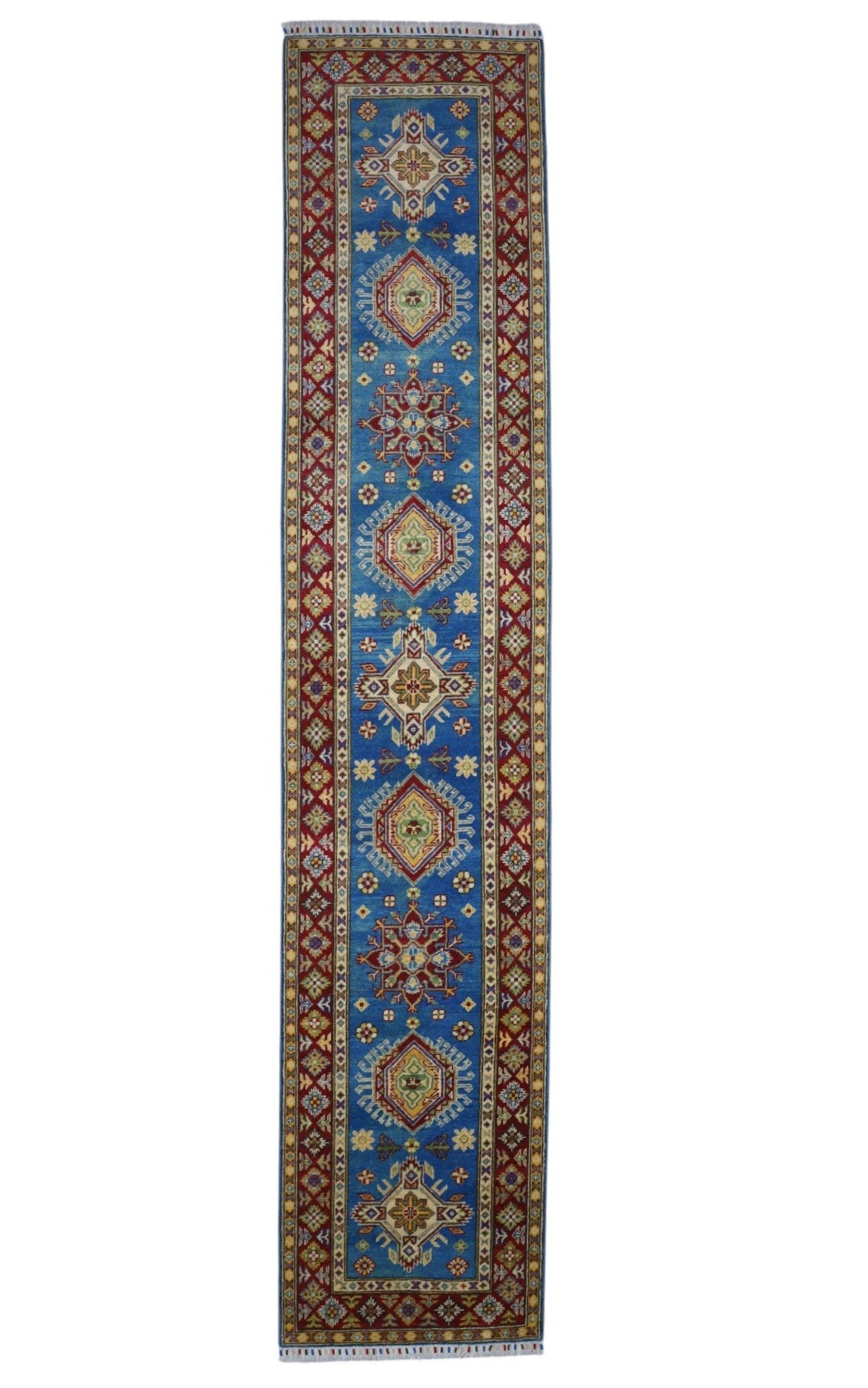 Afghan Kazak Runner 2'7" x 13'1", Hand-Knotted Wool
