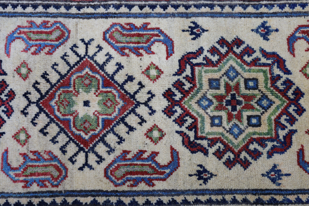 Afghan Kazak Runner 2' x 6'2", Hand-Knotted Wool, Red, view 4