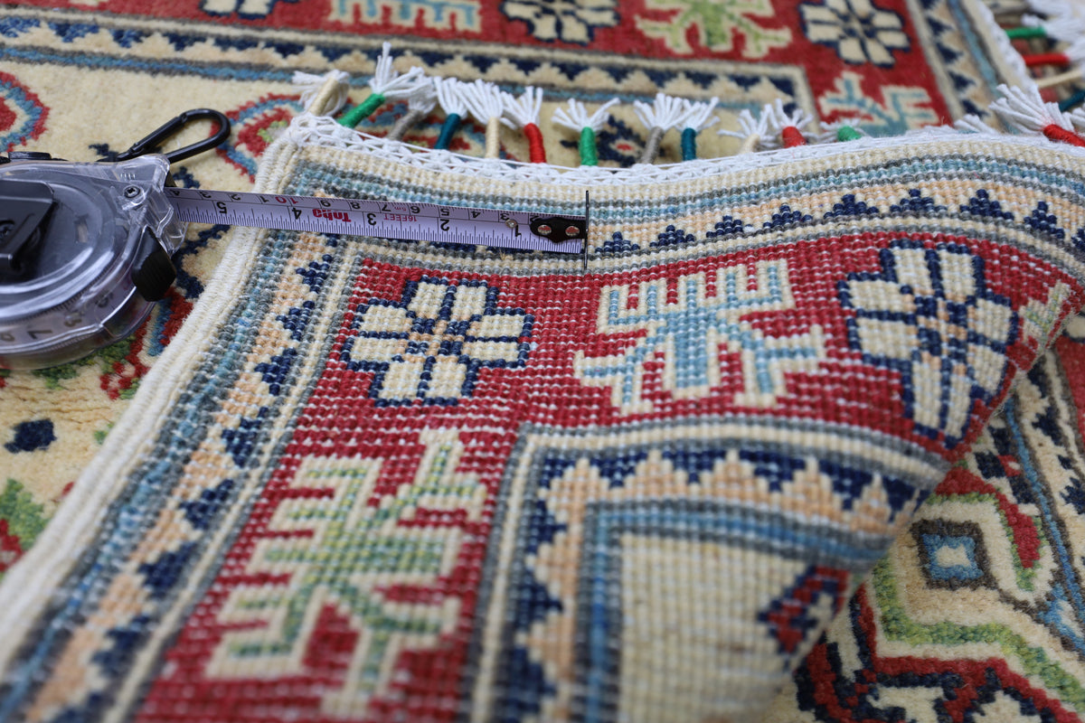 Afghan Kazak Runner 2' x 6'2", Hand-Knotted Wool, Red, view 5