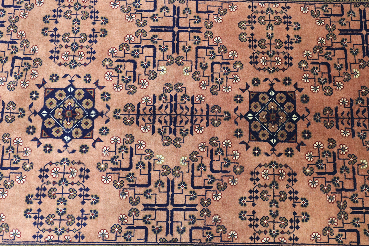 Afghan Bukhara Rug 3'5" x 4'9", Hand-Knotted Wool, Brown, view 4
