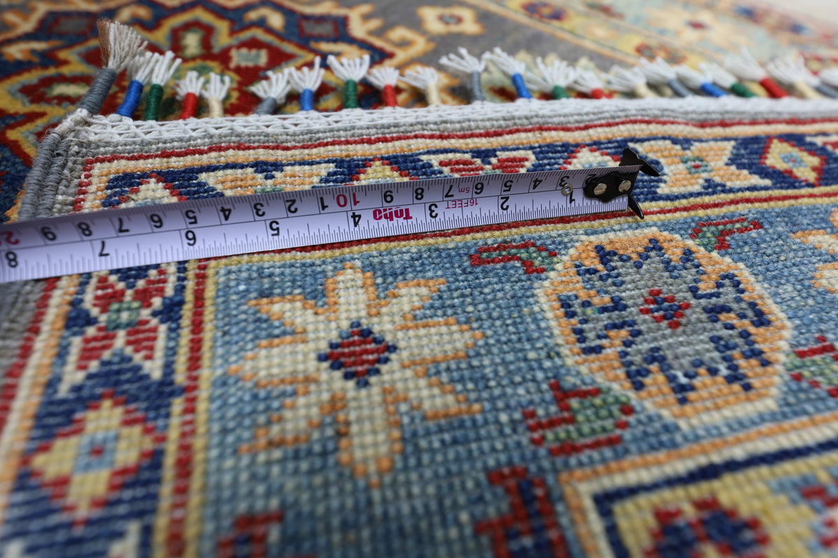 Afghan Kazak Runner 2'7" x 12'11", Hand-Knotted Wool, Gray, view 6
