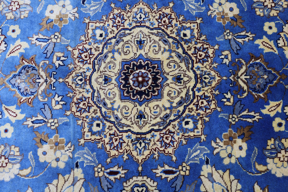 Afghan Rug 5x6, Blue, Gold & Beige, Hand-Knotted Wool, view 4