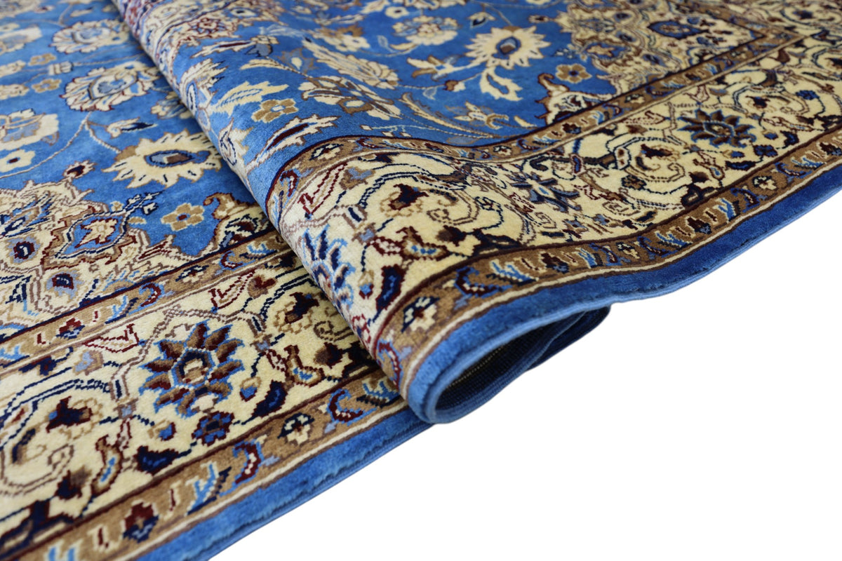 Afghan Rug 5x6, Blue, Gold & Beige, Hand-Knotted Wool, view 5