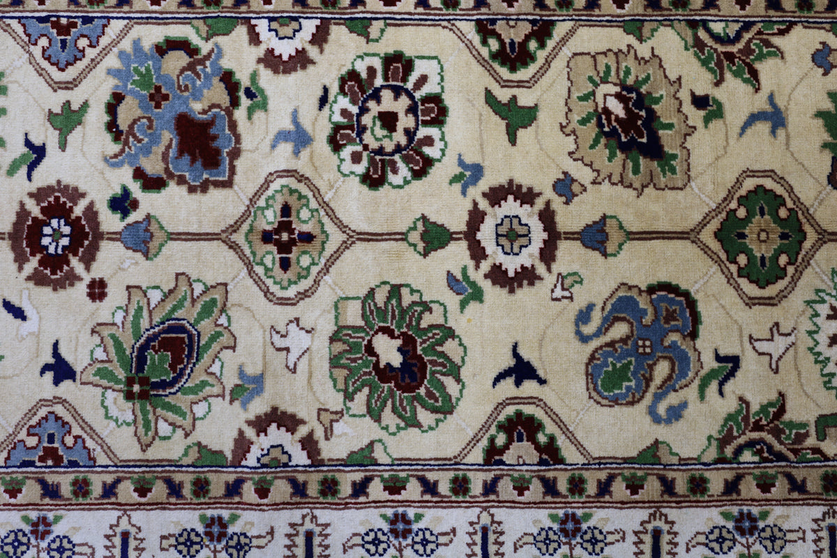 Afghan Runner 3x10, Beige, Ivory & Navy, Hand-Knotted Wool, view 4