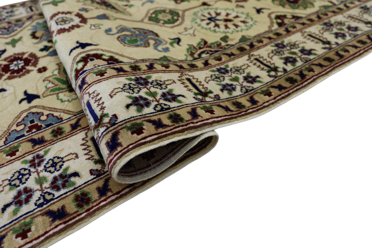 Afghan Runner 3x10, Beige, Ivory & Navy, Hand-Knotted Wool, view 6