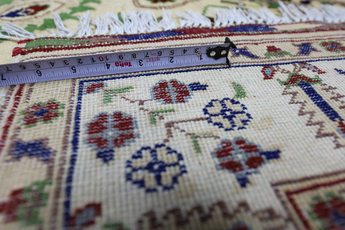 Afghan Runner 3x10, Beige, Ivory & Navy, Hand-Knotted Wool, view 5