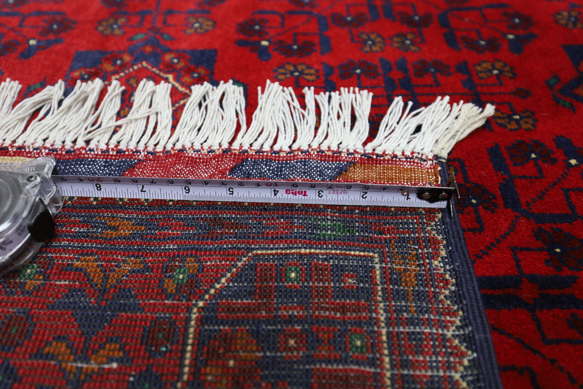 Afghan Turkmen Rug 3x5, Red, Navy & Burgundy, Hand-Knotted Wool, view 6