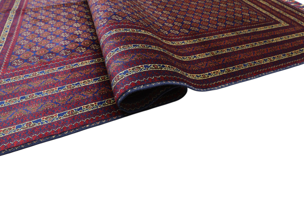 Afghani Rug 7x10 size range tribal Red Blue laid flat