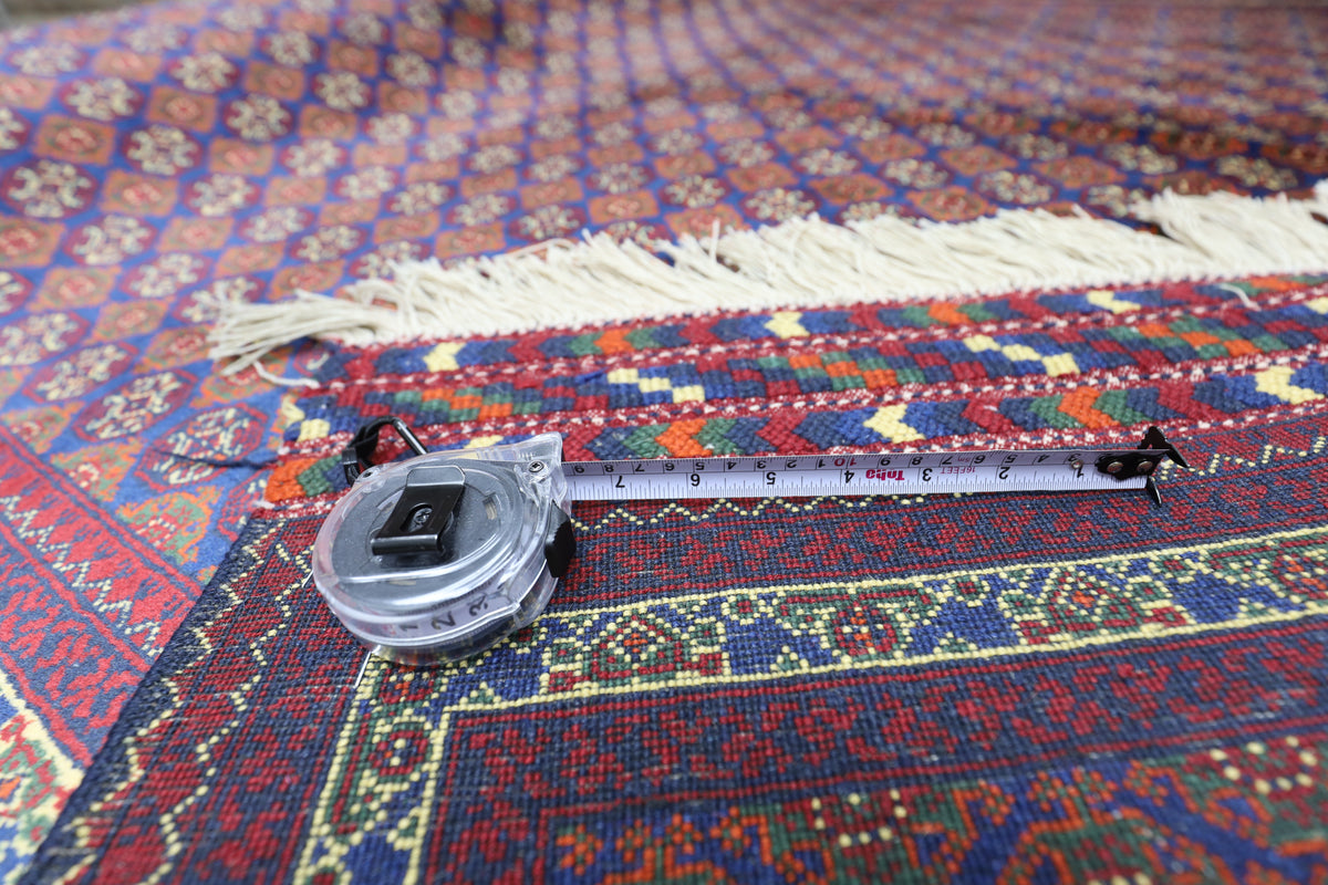Afghani Rug 7x10 size range tribal Red Blue laid flat