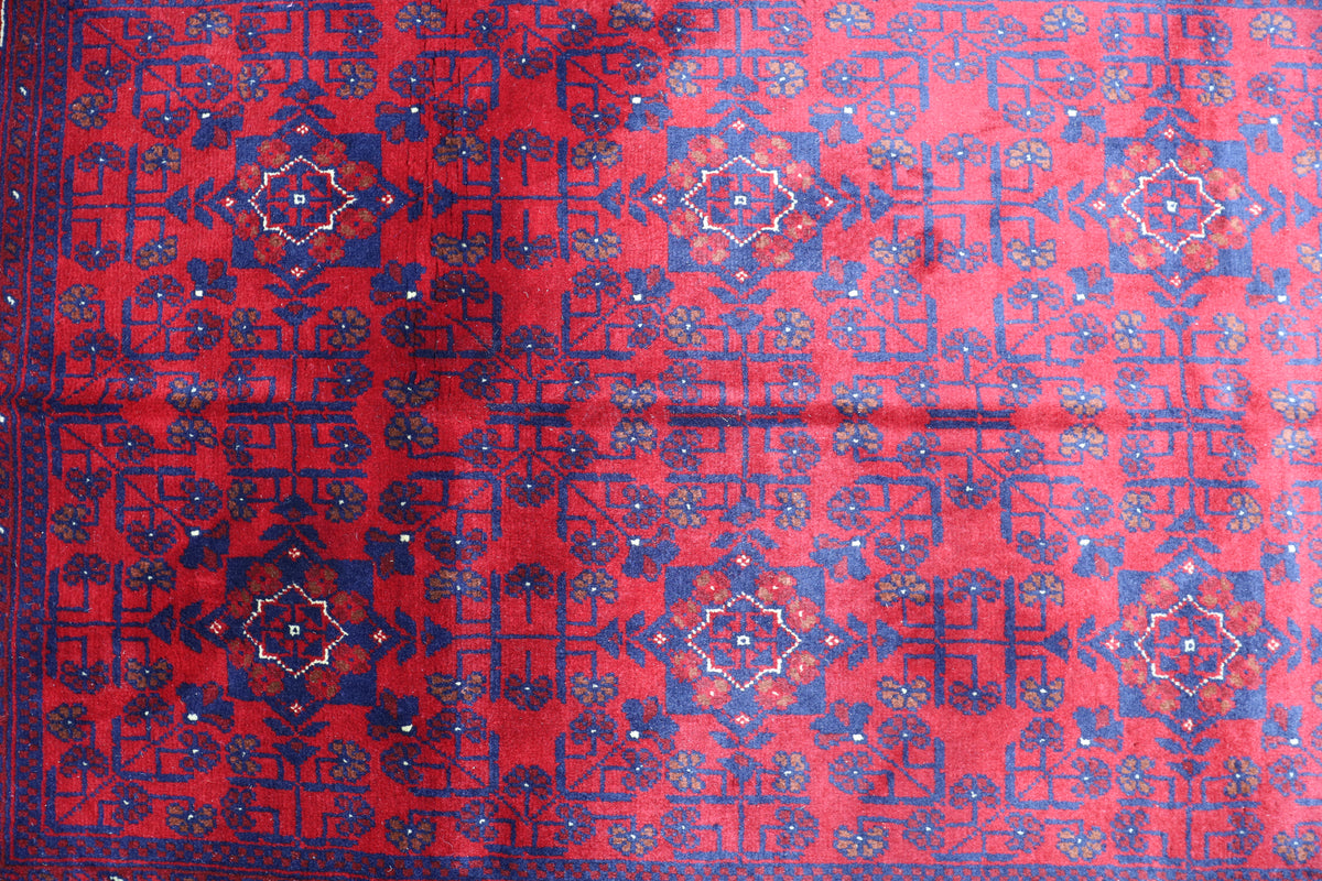 Afghani Rug 4x6 size range tribal Red Blue laid flat