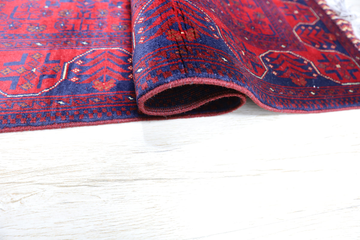 Afghani Rug 4x6 size range tribal Red Blue laid flat