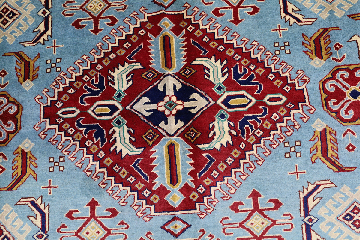 Afghani Rug 7x10 size range tribal Red Blue laid flat
