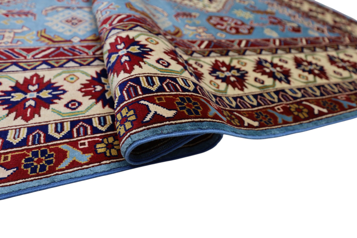 Afghani Rug 7x10 size range tribal Red Blue laid flat