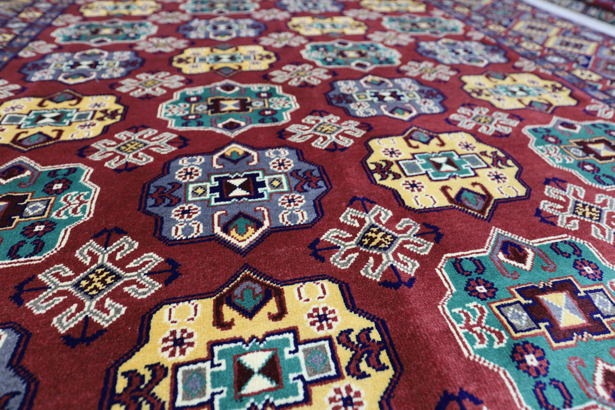Afghan Bakhtiari Rug 6'7" x 10'1", Hand-Knotted Wool, Red & Cream, view 4