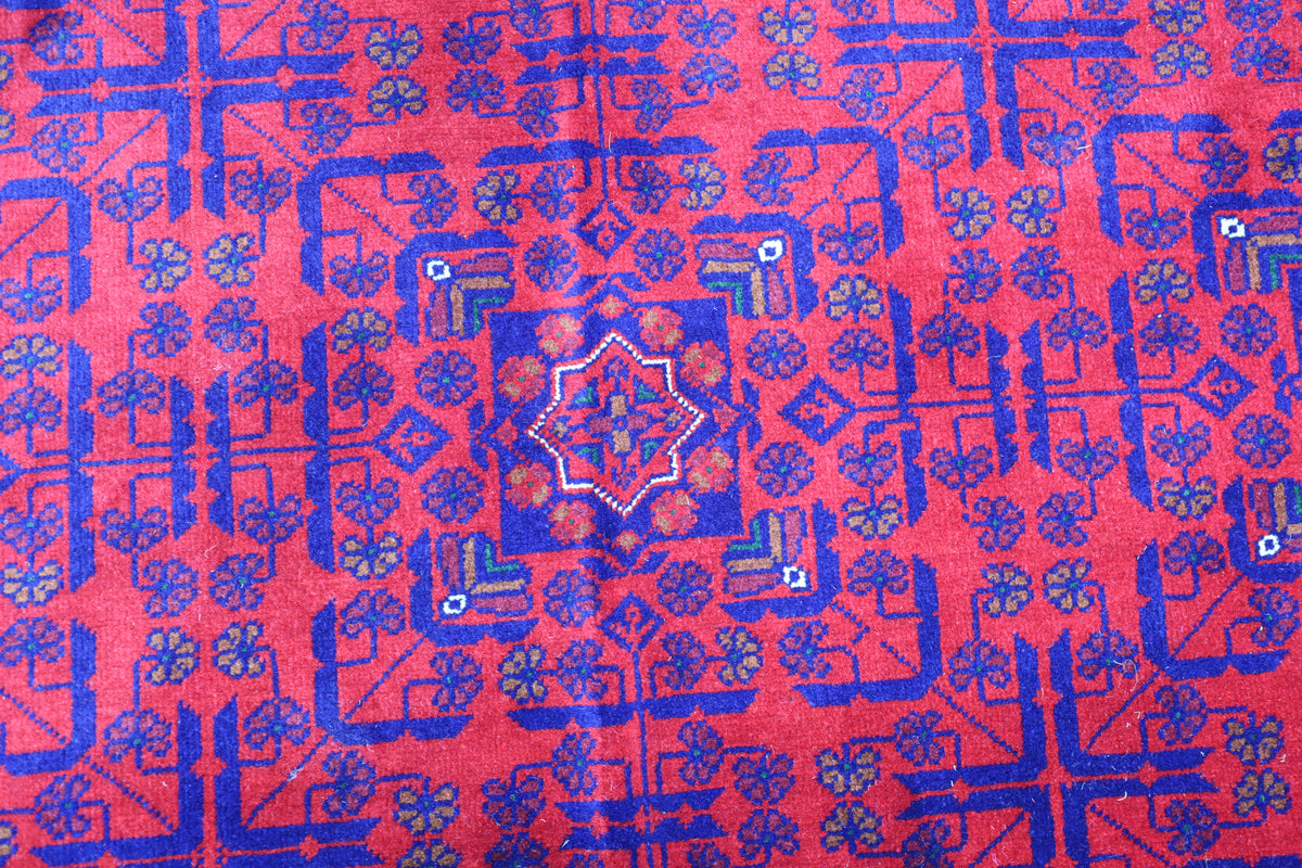 Afghan Turkmen Stars Rug 7x10, Red, Navy, Burgundy & Ivory, Hand-Knotted Wool, view 4