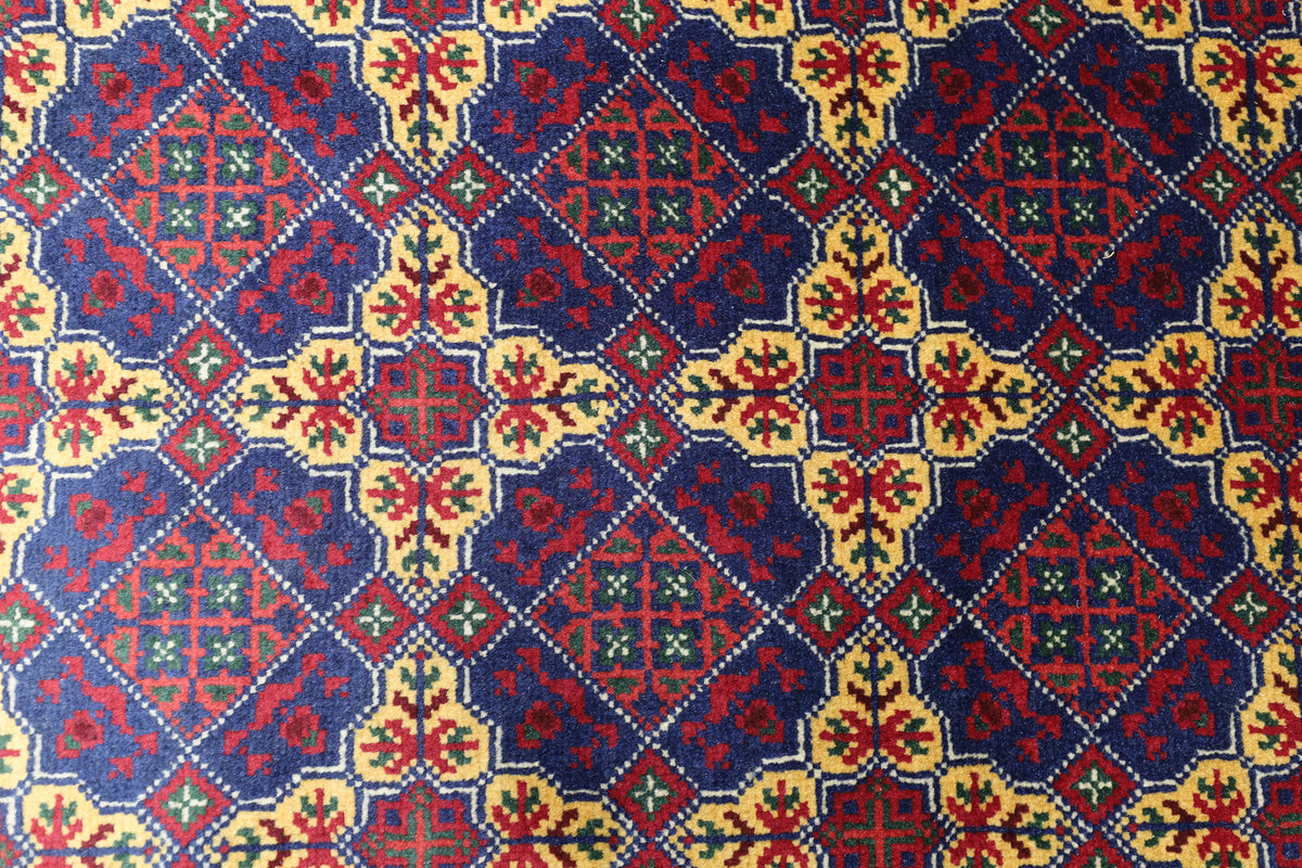 Afghani Rug 7x10 size range tribal Red Yellow laid flat