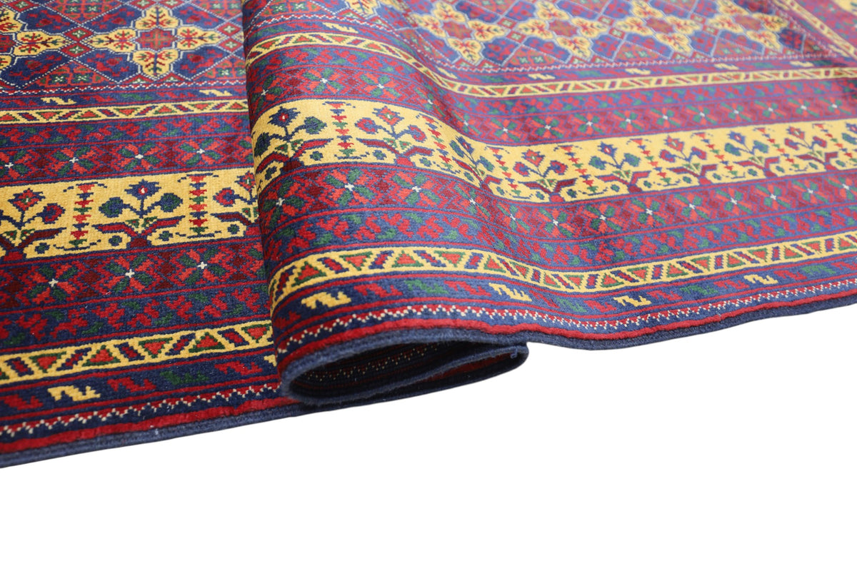 Afghani Rug 7x10 size range tribal Red Yellow laid flat