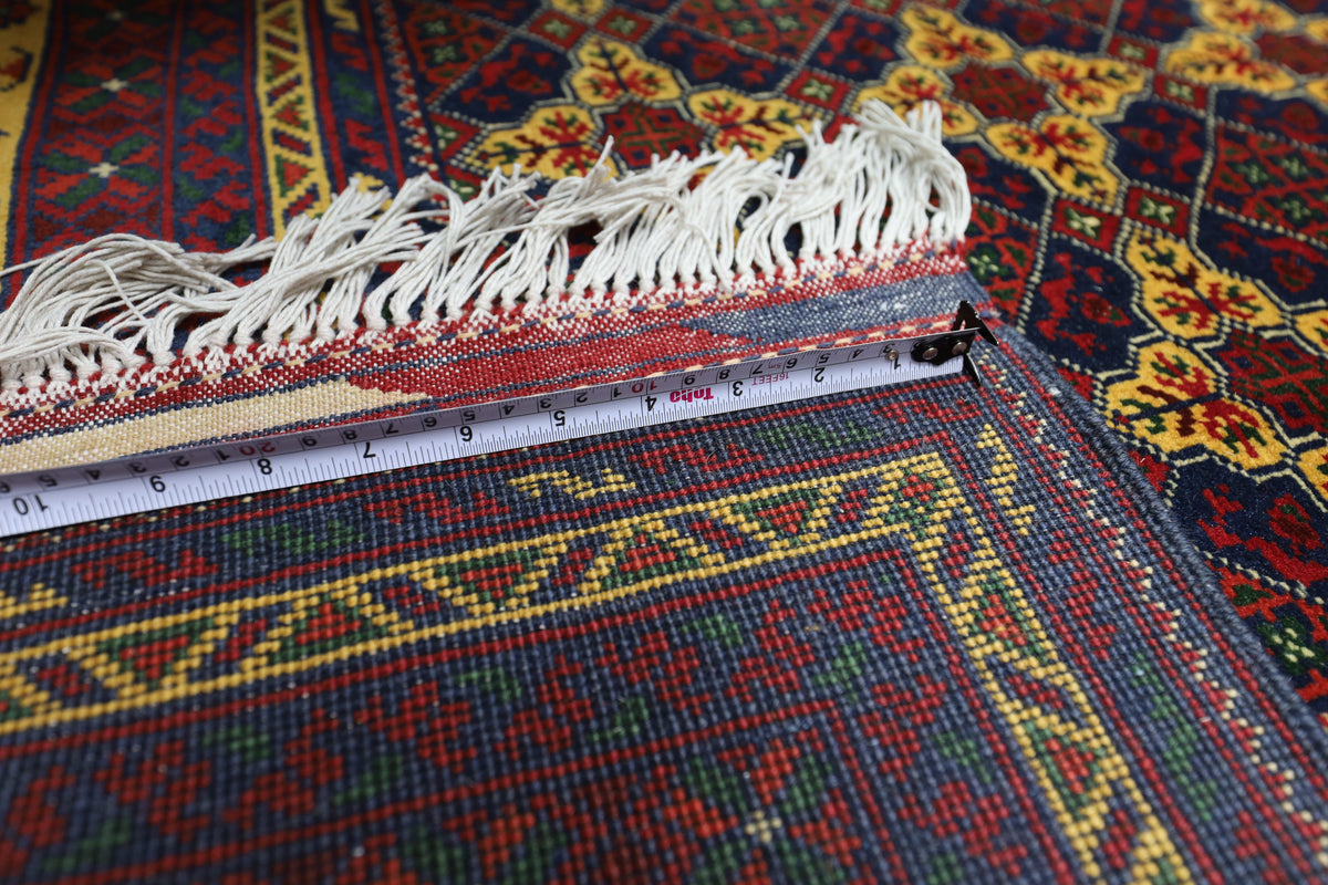 Afghani Rug 7x10 size range tribal Red Yellow laid flat