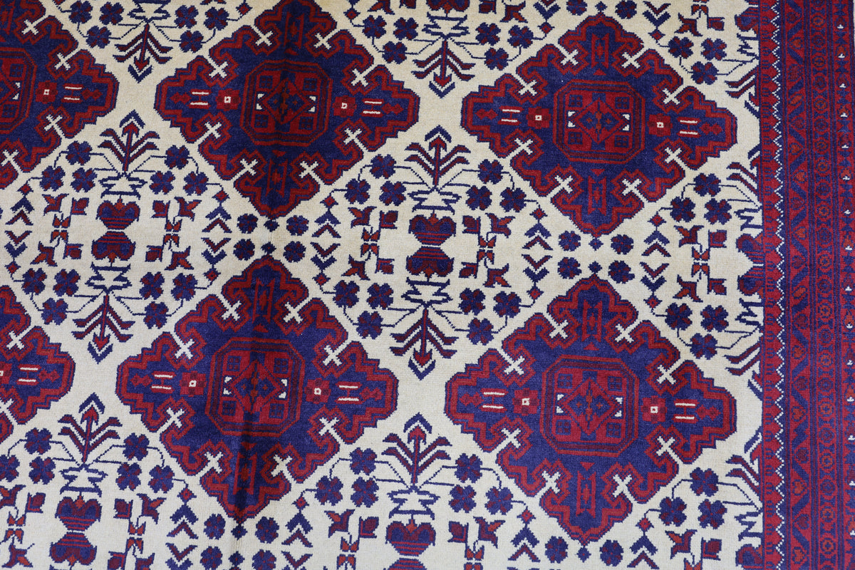Afghani Rug 7x10 size range tribal Red Beige laid flat
