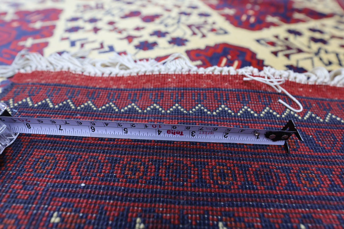 Afghani Rug 7x10 size range tribal Red Beige laid flat